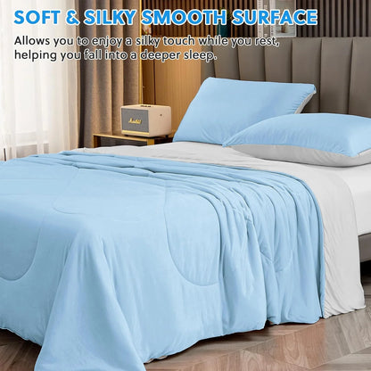 VelmoraMart cooling comforter draped over a bed, showcasing breathable, temperature-regulating fabric for hot sleepers.