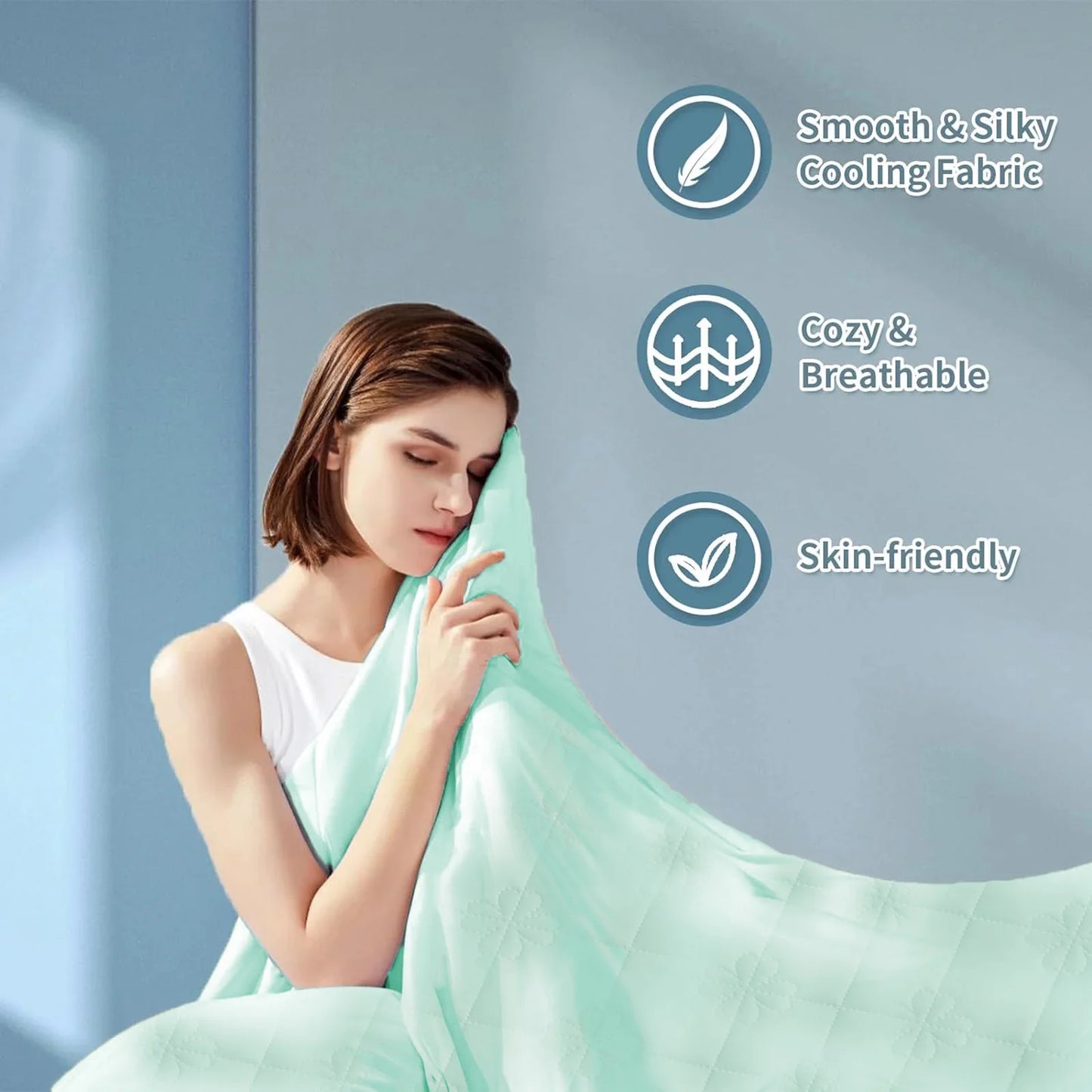 VelmoraMart cooling comforter draped over a bed, showcasing breathable, temperature-regulating fabric for hot sleepers.