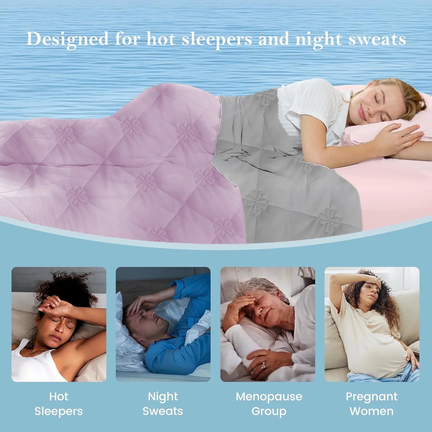 VelmoraMart cooling comforter draped over a bed, showcasing breathable, temperature-regulating fabric for hot sleepers.