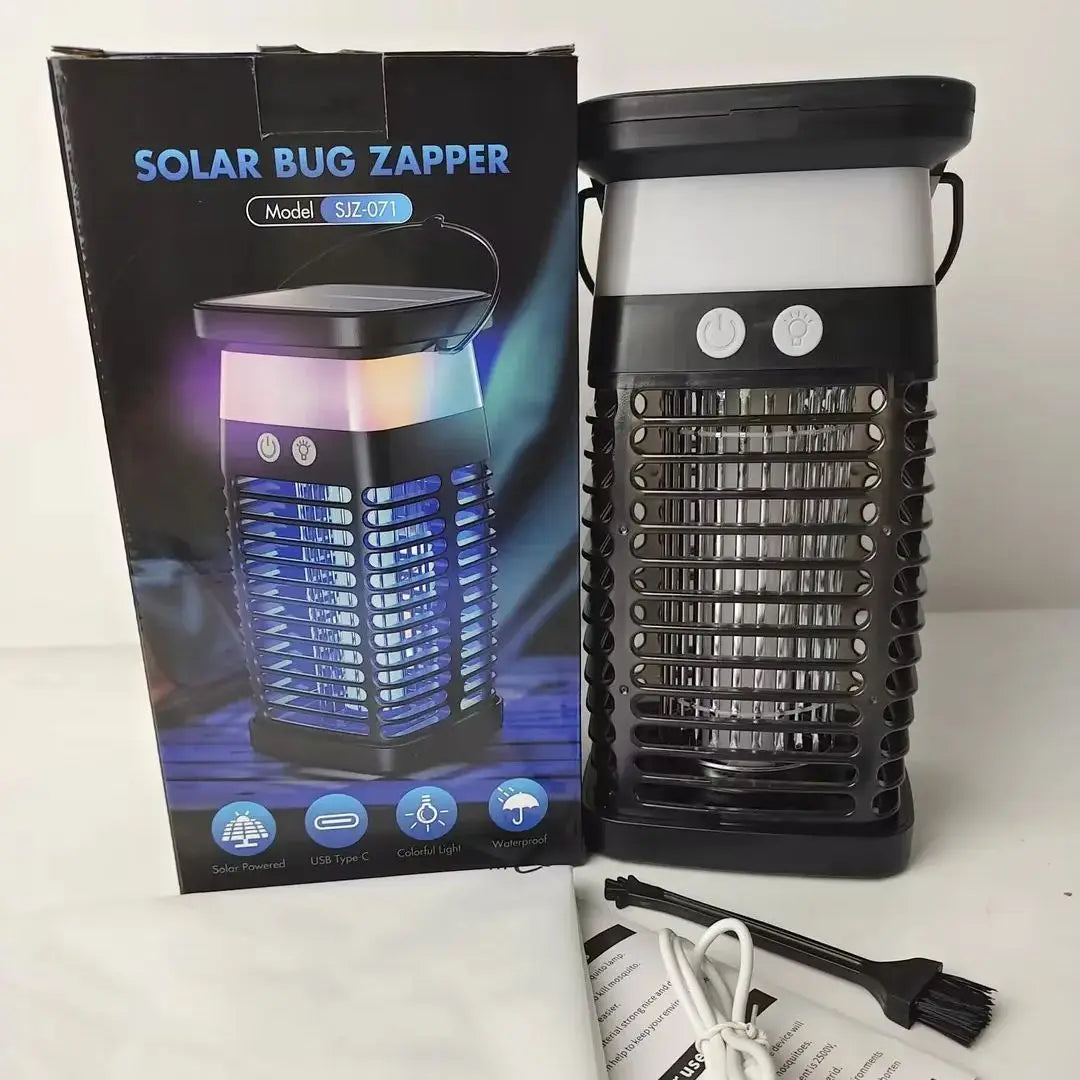 VelmoraMart solar bug zapper providing effective outdoor pest control in a garden setting