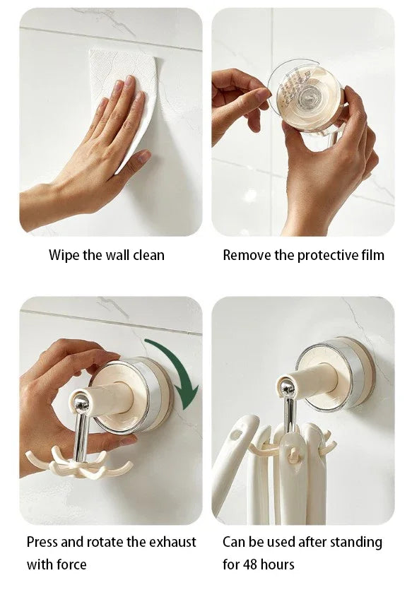 Heavy-duty clear VelmoraMart Suction Cup hooks mounted securely on a glass shower door.