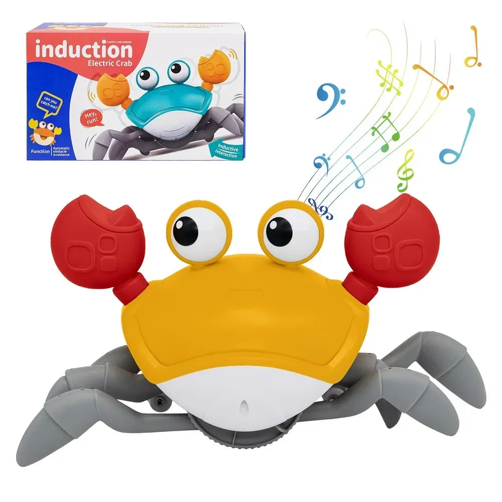 Interactive dancing crab toy for kids with music, crawling action, colorful lights, and obstacle avoidance from VelmoraMart