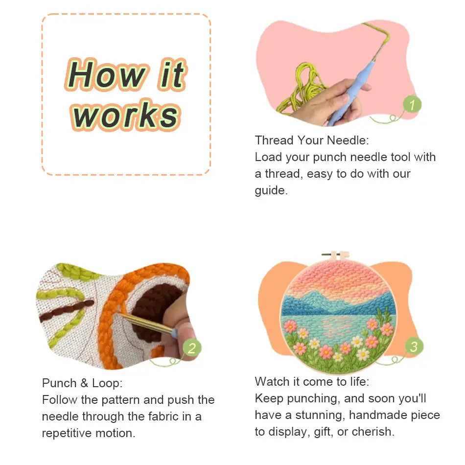 Punch Needle Kit by VelmoraMart – Beginner-friendly punch needle embroidery kit for DIY crafts, handmade art projects, and creative embroidery designs
