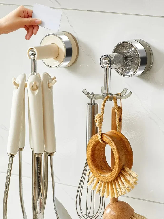 Heavy-duty clear VelmoraMart Suction Cup hooks mounted securely on a glass shower door.
