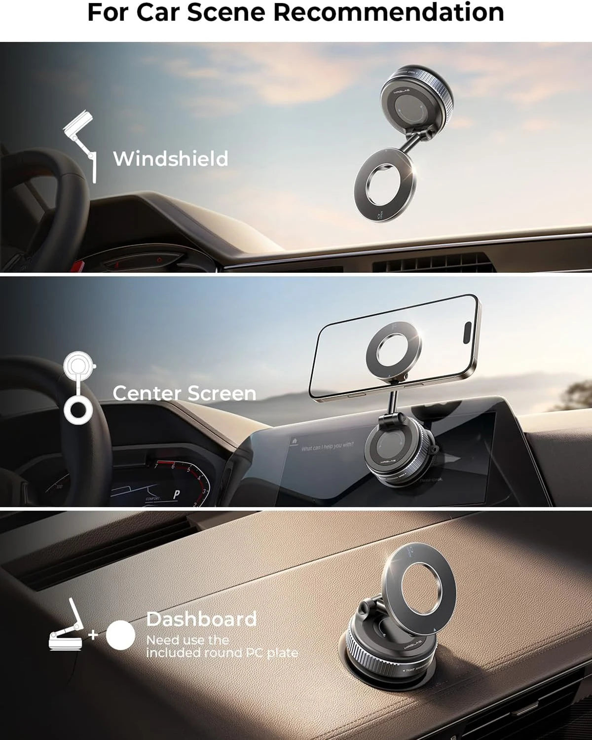 Magnet car phone holder with adjustable magnetic mount for secure hands-free smartphone viewing in a vehicle