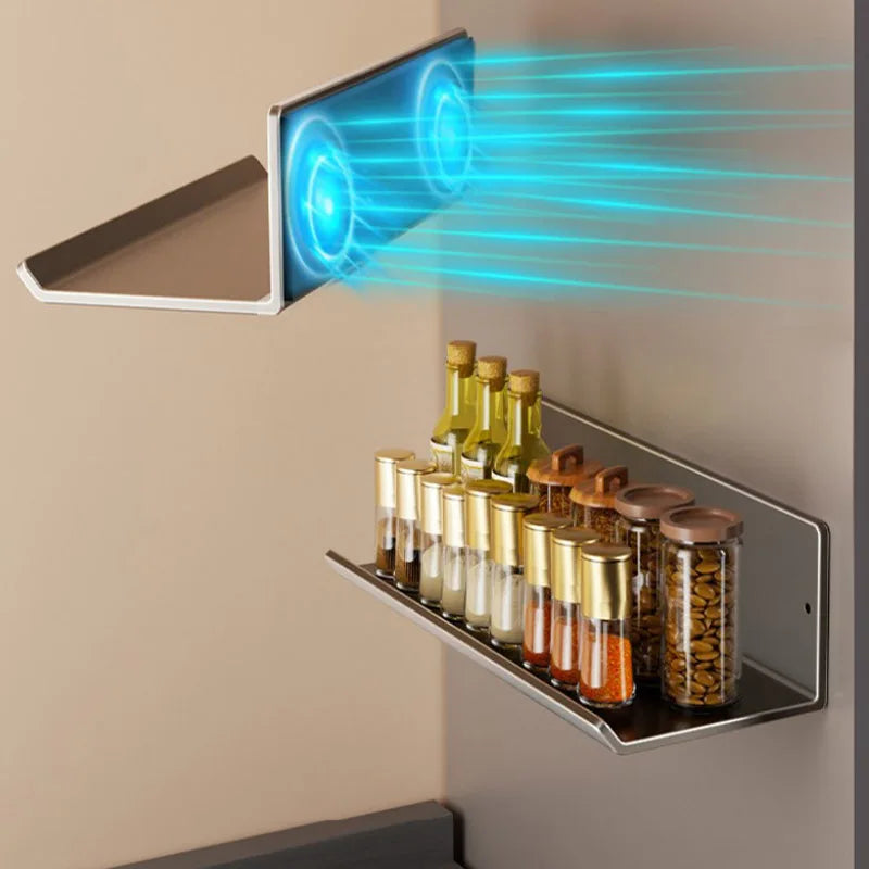 Space-saving magnetic kitchen shelf for everyday storage