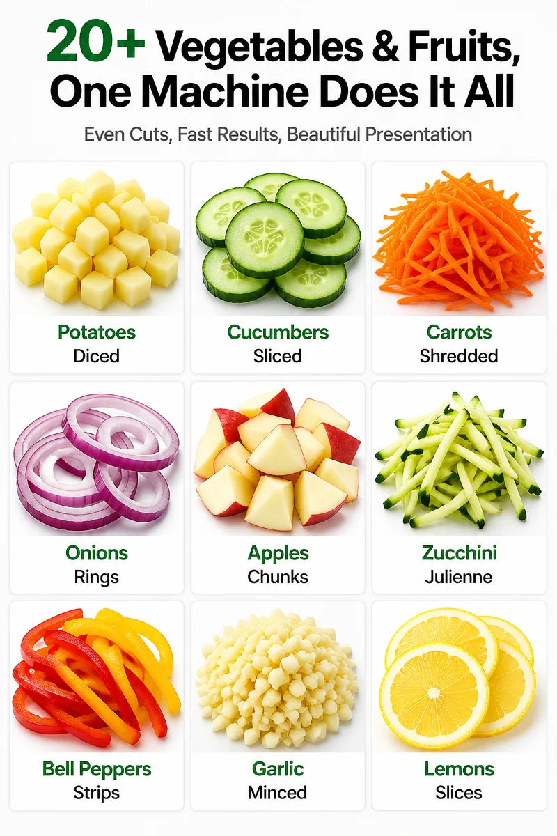Manual vegetable chopper slicing fresh vegetables on a kitchen counter