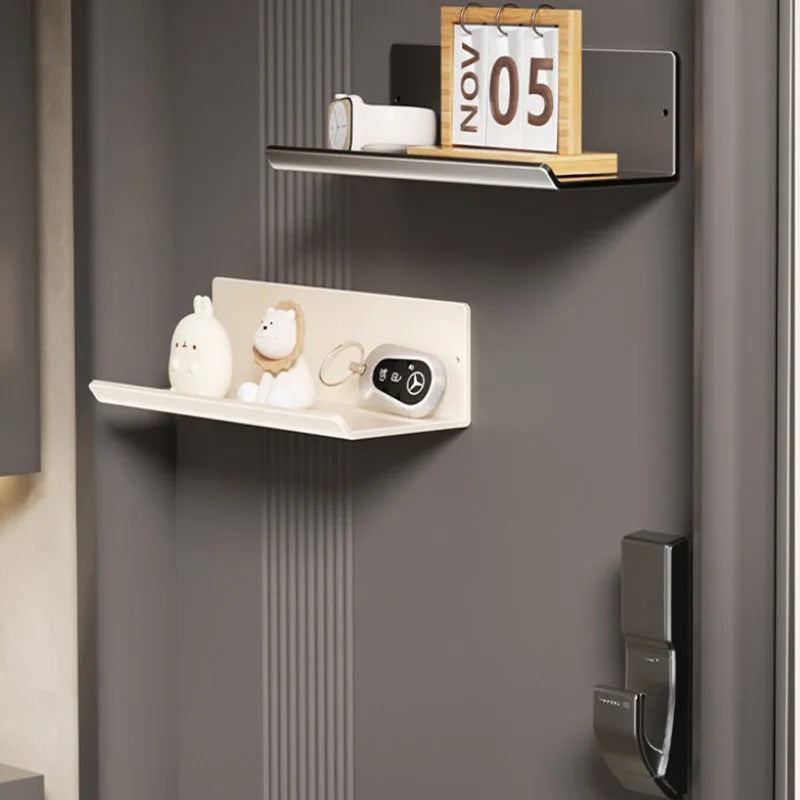 Magnetic shelf organizing kitchen essentials on refrigerator