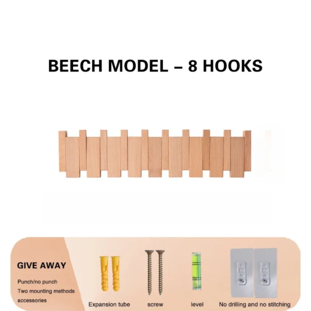 Piano shaped wall mounted wooden coat rack with hidden folding hooks for modern home organization by VelmoraMart.