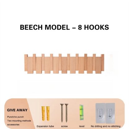 Piano shaped wall mounted wooden coat rack with hidden folding hooks for modern home organization by VelmoraMart.