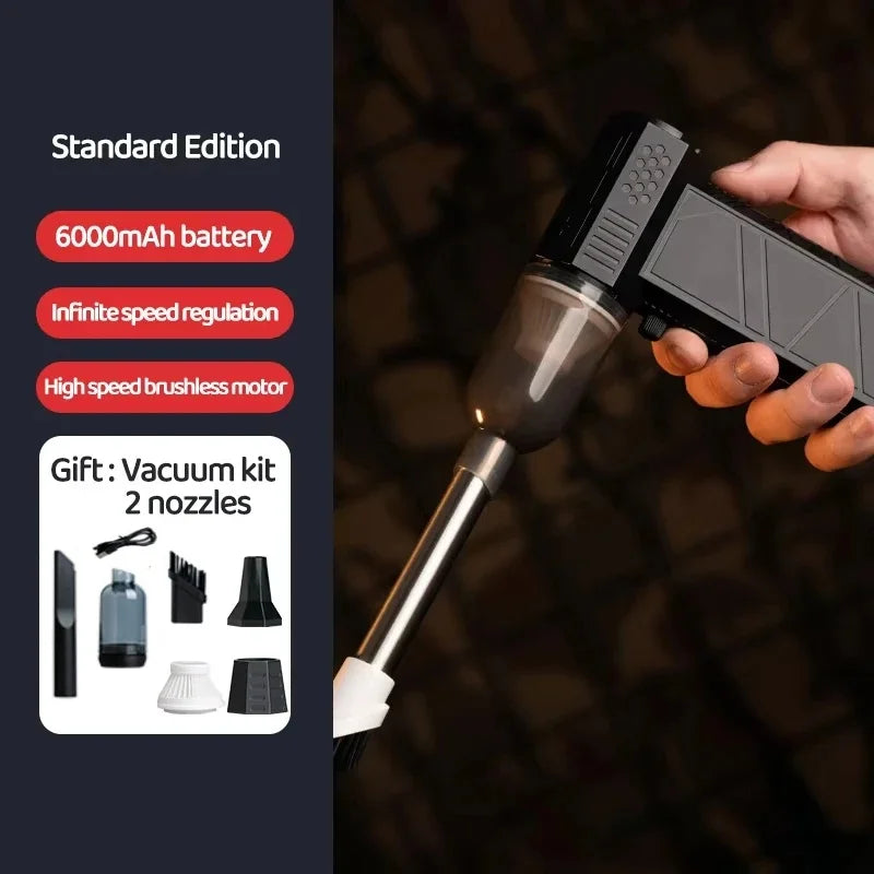 Close-up of the long air blow gun nozzle for precision cleaning.