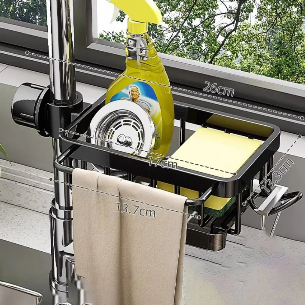 Kitchen sink organizer faucet storage rack by VelmoraMart for keeping soap, sponges, brushes and kitchen sink essentials neatly organized