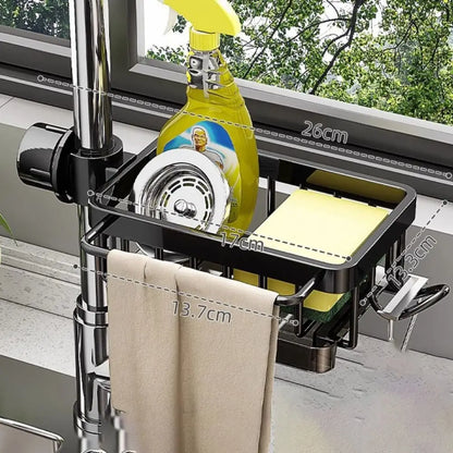 Kitchen sink organizer faucet storage rack by VelmoraMart for keeping soap, sponges, brushes and kitchen sink essentials neatly organized