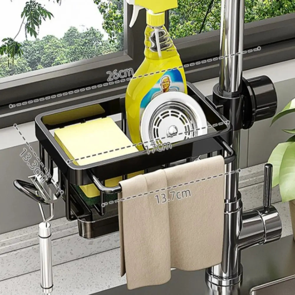 Kitchen sink organizer faucet storage rack by VelmoraMart for keeping soap, sponges, brushes and kitchen sink essentials neatly organized