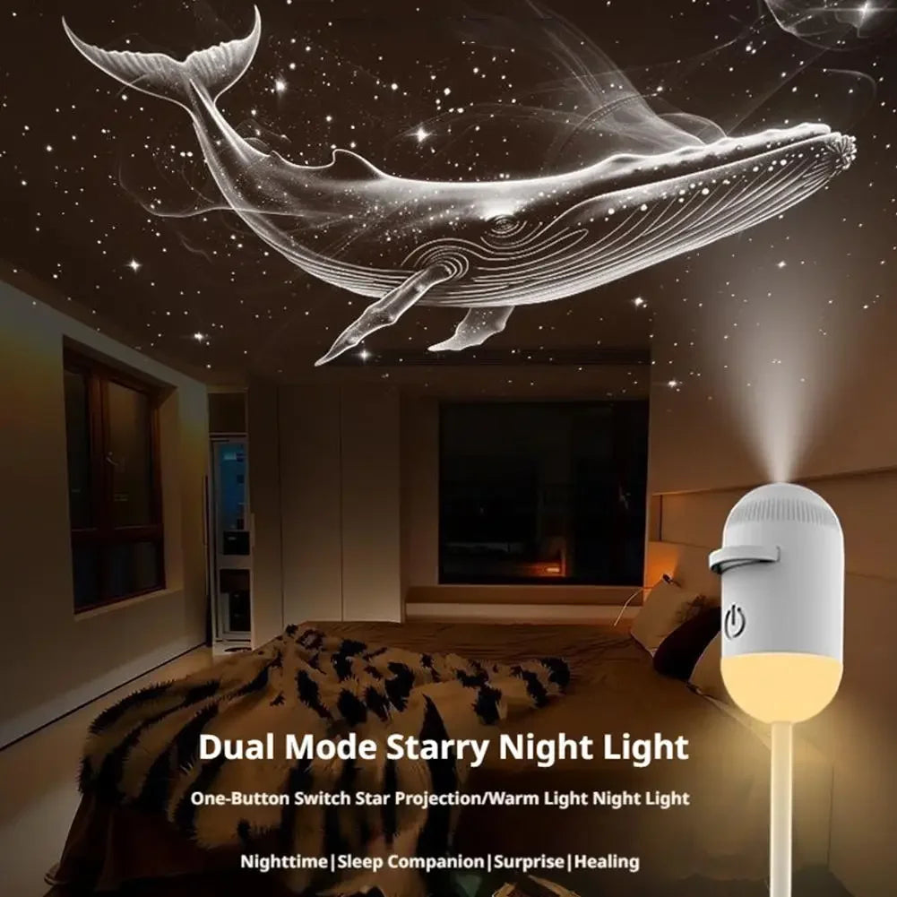 VelmoraMart Star Projector casting a beautiful galaxy nebula and stars onto a bedroom ceiling.