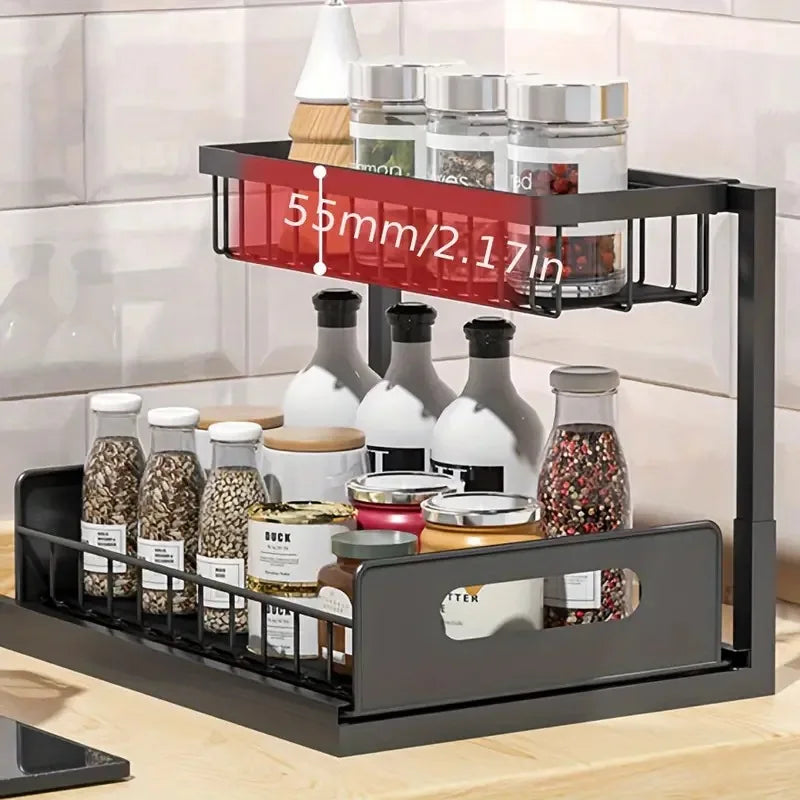 Under kitchen sink organizer with 2-tier sliding drawers for kitchen and bathroom storage, pull-out cabinet organizer for cleaning supplies by VelmoraMart