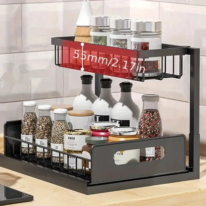 Under kitchen sink organizer with 2-tier sliding drawers for kitchen and bathroom storage, pull-out cabinet organizer for cleaning supplies by VelmoraMart