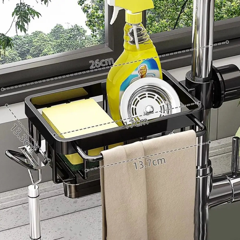 Kitchen sink organizer faucet storage rack by VelmoraMart for keeping soap, sponges, brushes and kitchen sink essentials neatly organized