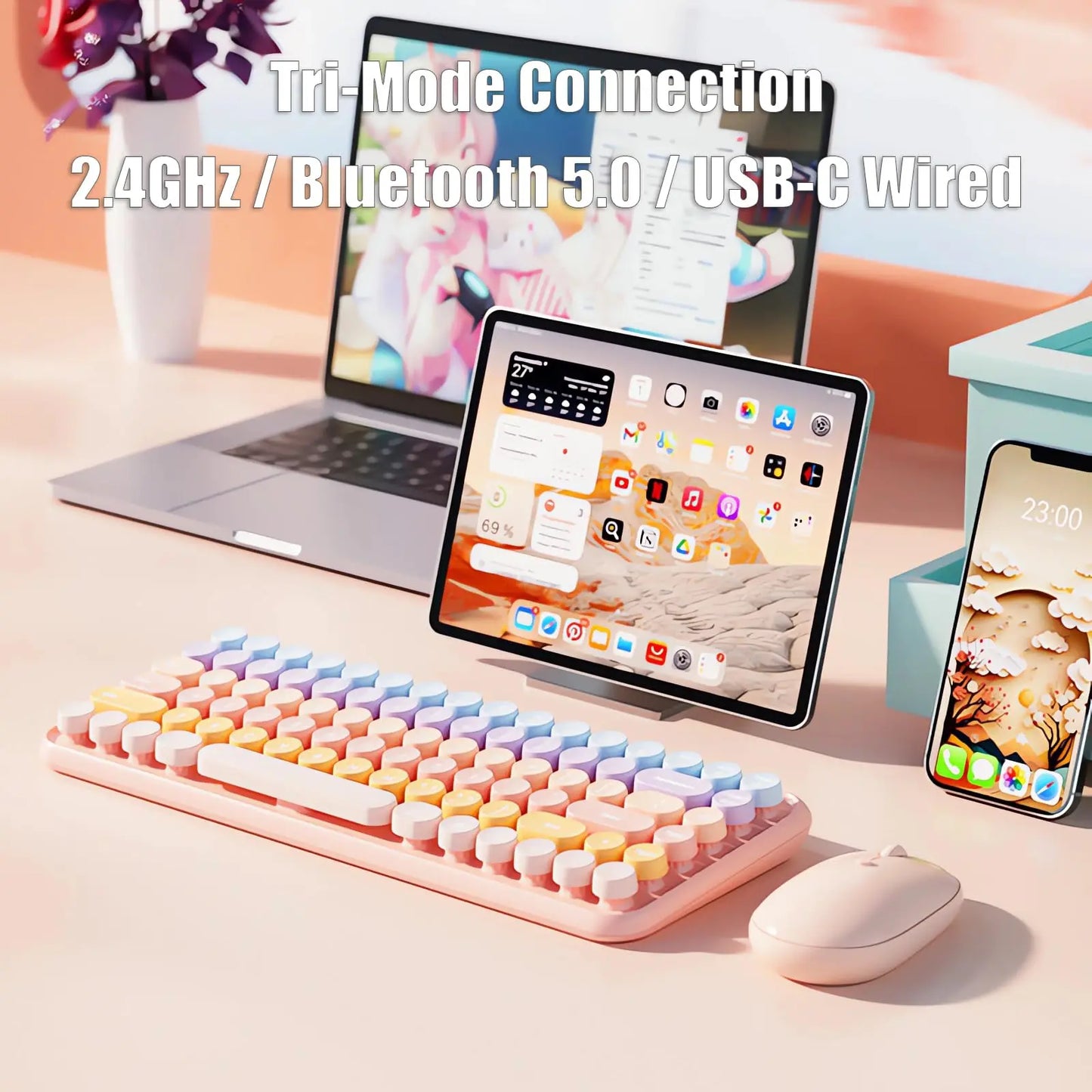 Retro wireless typewriter keyboard for computer desk setup