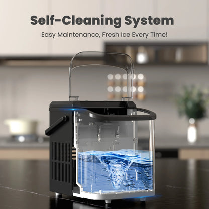 Portable nugget ice machine producing soft chewable ice for home kitchens, coffee bars, and entertaining by VelmoraMart.