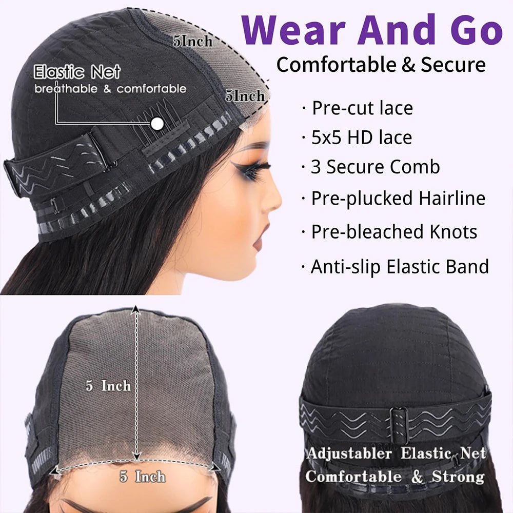 Premium Glueless Human Hair Wigs with natural lace front, ready-to-wear design, soft breathable cap, realistic hairline by VelmoraMart