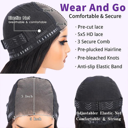 Premium Glueless Human Hair Wigs with natural lace front, ready-to-wear design, soft breathable cap, realistic hairline by VelmoraMart
