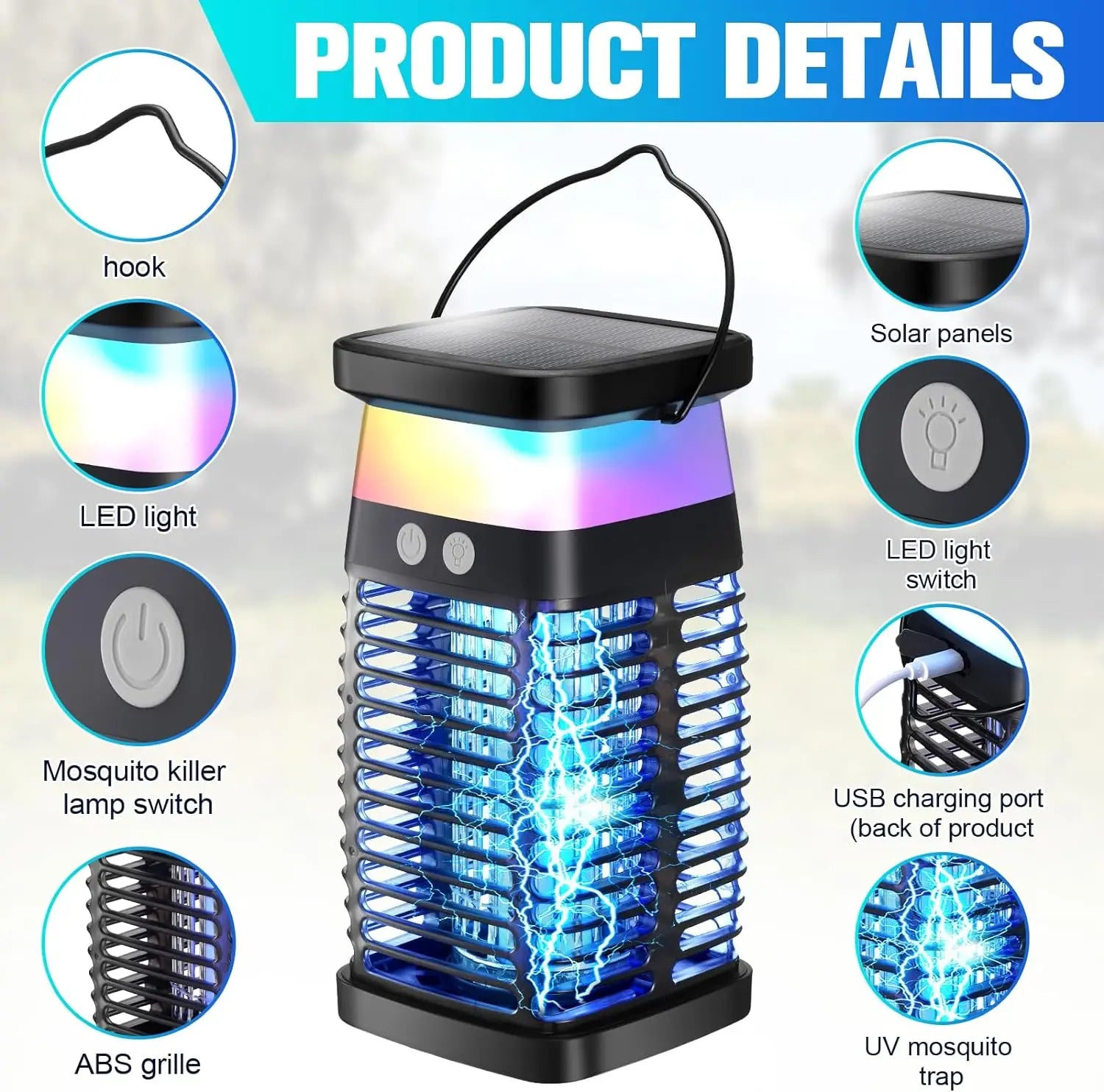 VelmoraMart solar bug zapper providing effective outdoor pest control in a garden setting