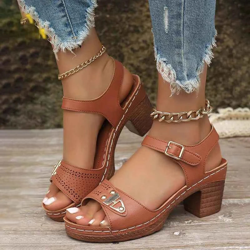 Block Heel Sandals for Women - Stylish Black & Nude Block Heel Shoes