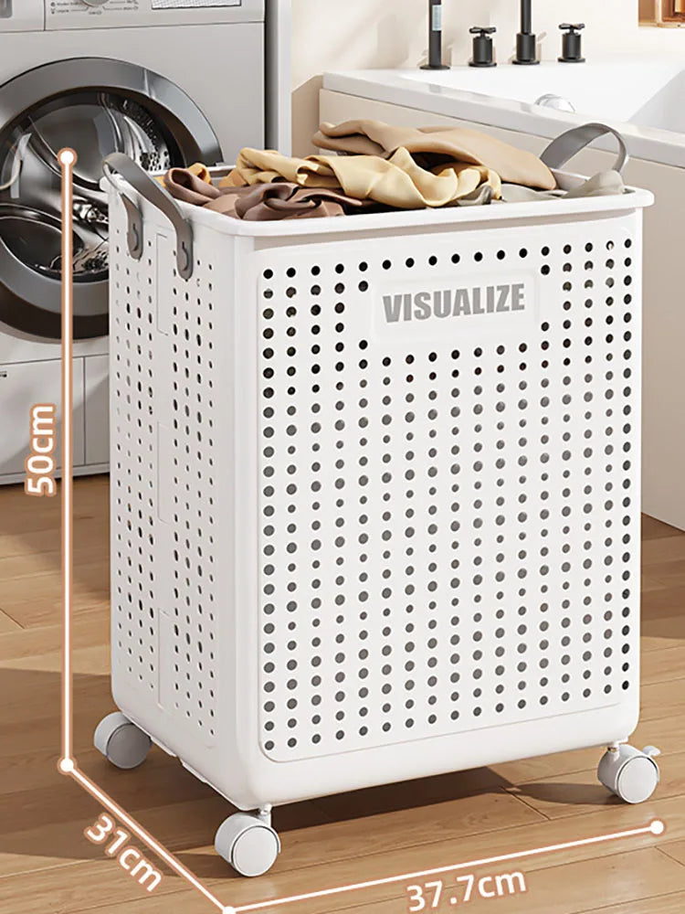 Plastic laundry basket on wheels with large rolling design for clothes, towels, and household storage, durable laundry hamper by VelmoraMart