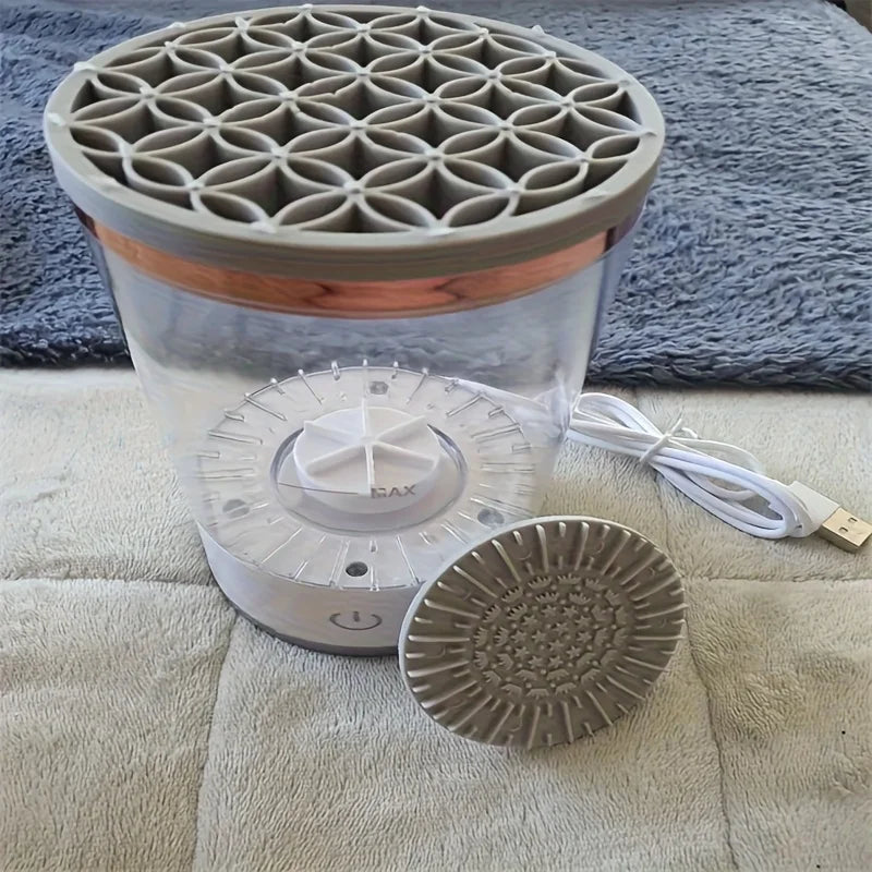 Makeup Brush Cleaner Machine with electric brush cleaning and quick drying technology for professional makeup brush care by VelmoraMart.