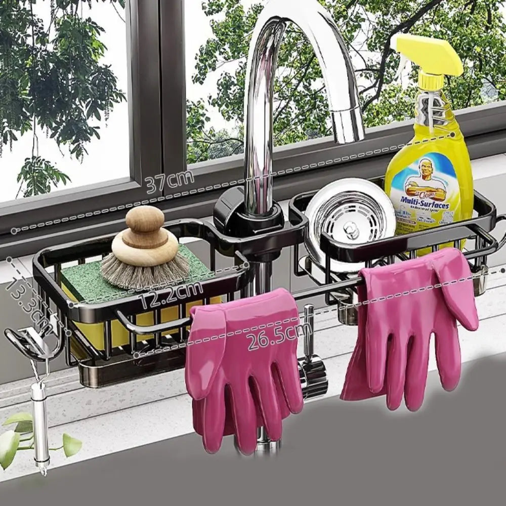 Kitchen sink organizer faucet storage rack by VelmoraMart for keeping soap, sponges, brushes and kitchen sink essentials neatly organized