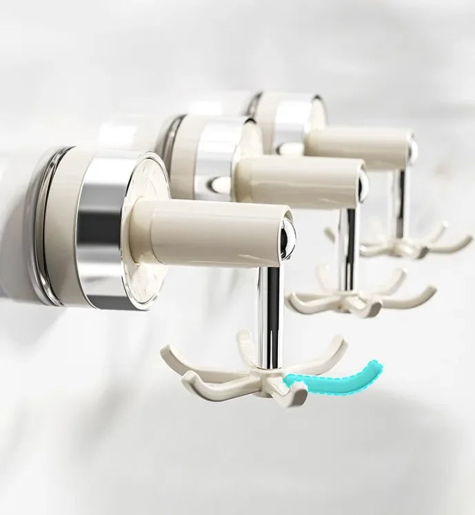 Heavy-duty clear VelmoraMart Suction Cup hooks mounted securely on a glass shower door.