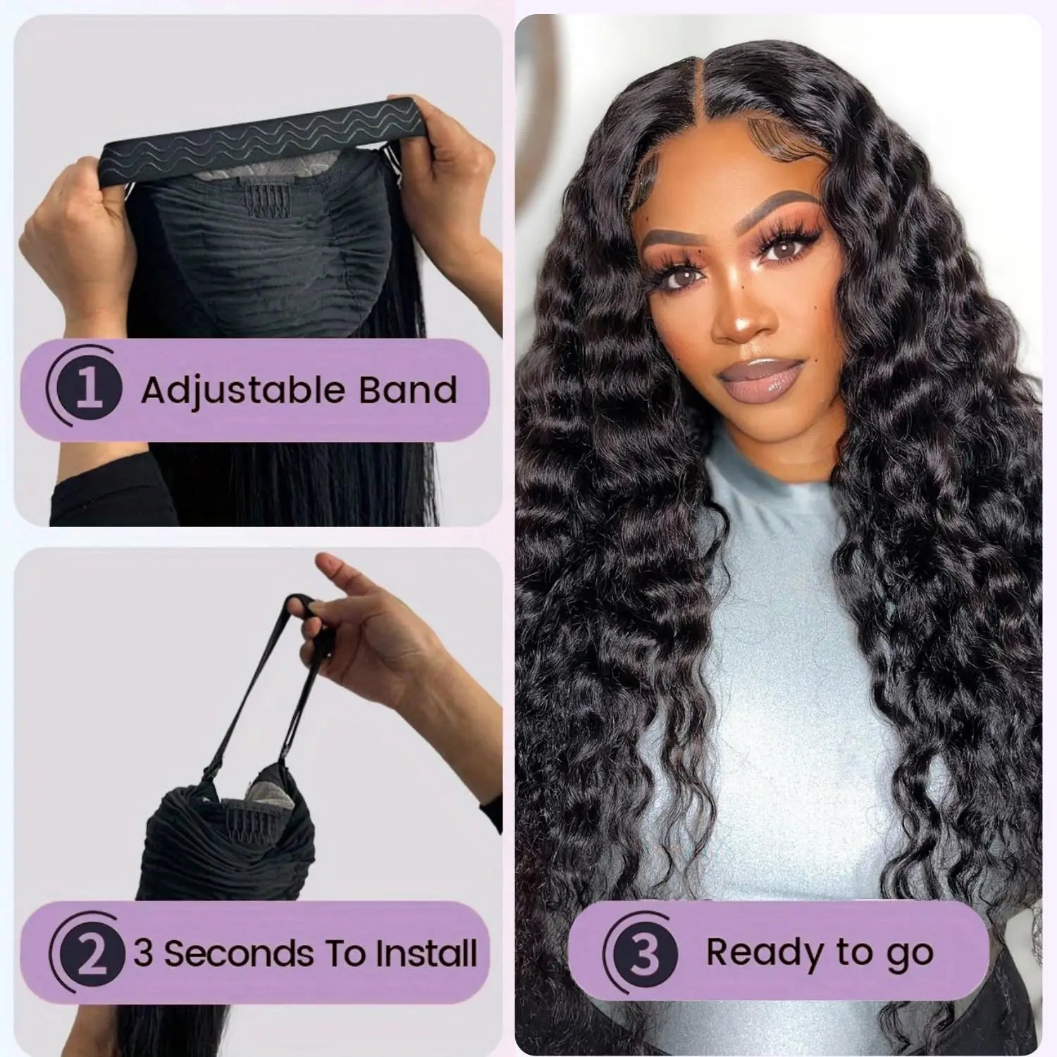 Premium Glueless Human Hair Wigs with natural lace front, ready-to-wear design, soft breathable cap, realistic hairline by VelmoraMart