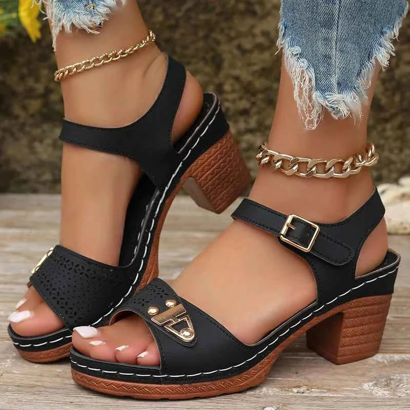 Block Heel Sandals for Women - Stylish Black & Nude Block Heel Shoes