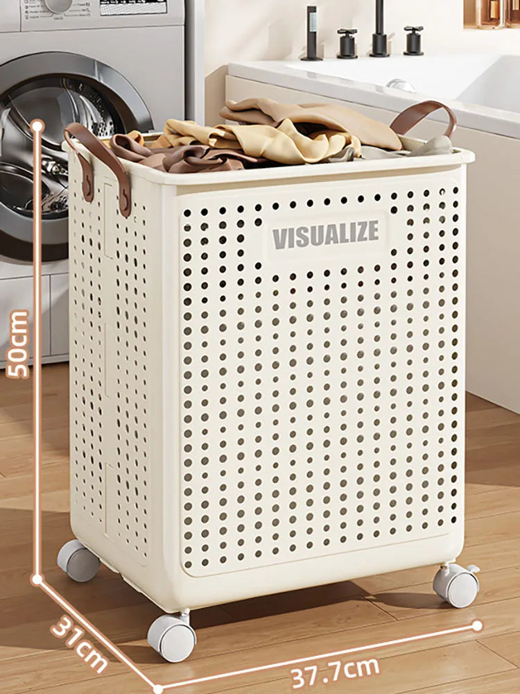 Plastic laundry basket on wheels with large rolling design for clothes, towels, and household storage, durable laundry hamper by VelmoraMart