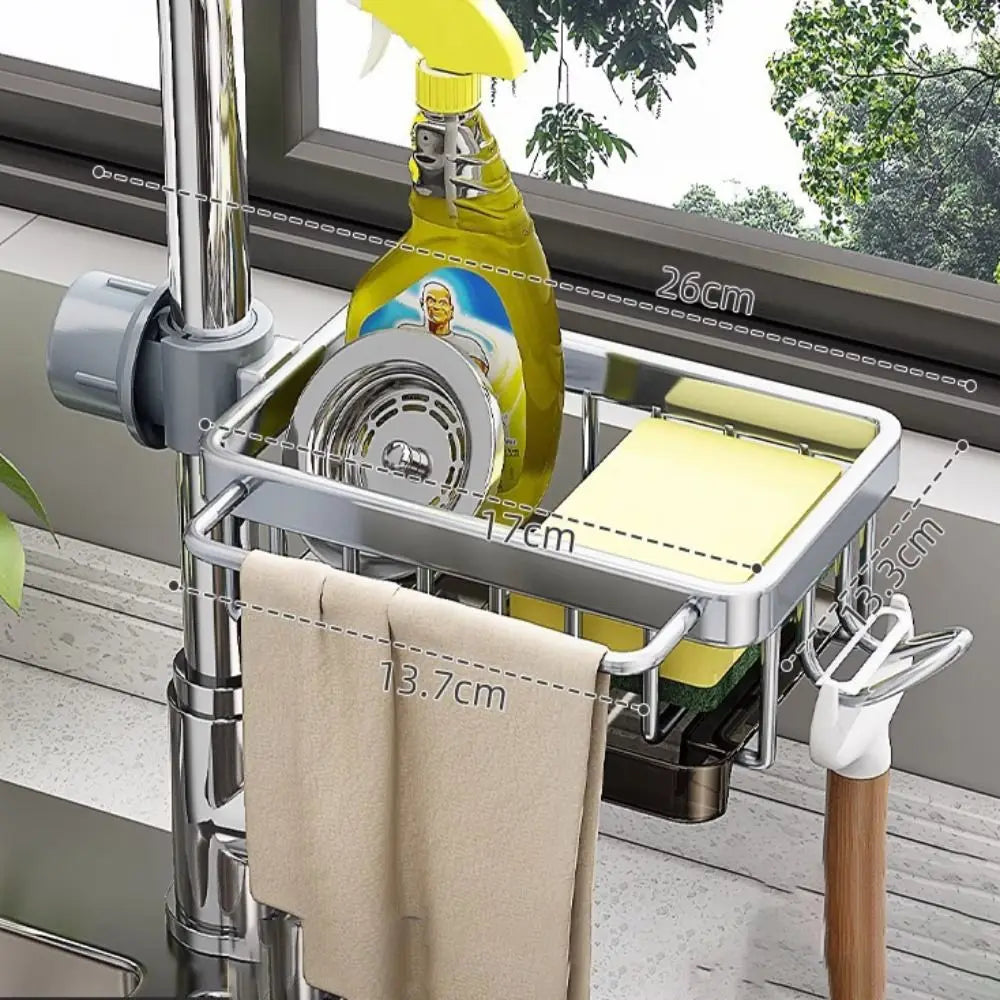 Kitchen sink organizer faucet storage rack by VelmoraMart for keeping soap, sponges, brushes and kitchen sink essentials neatly organized