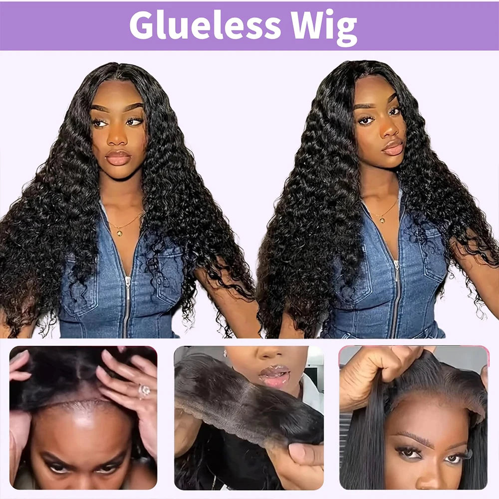 Premium Glueless Human Hair Wigs with natural lace front, ready-to-wear design, soft breathable cap, realistic hairline by VelmoraMart