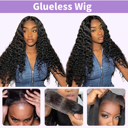 Premium Glueless Human Hair Wigs with natural lace front, ready-to-wear design, soft breathable cap, realistic hairline by VelmoraMart