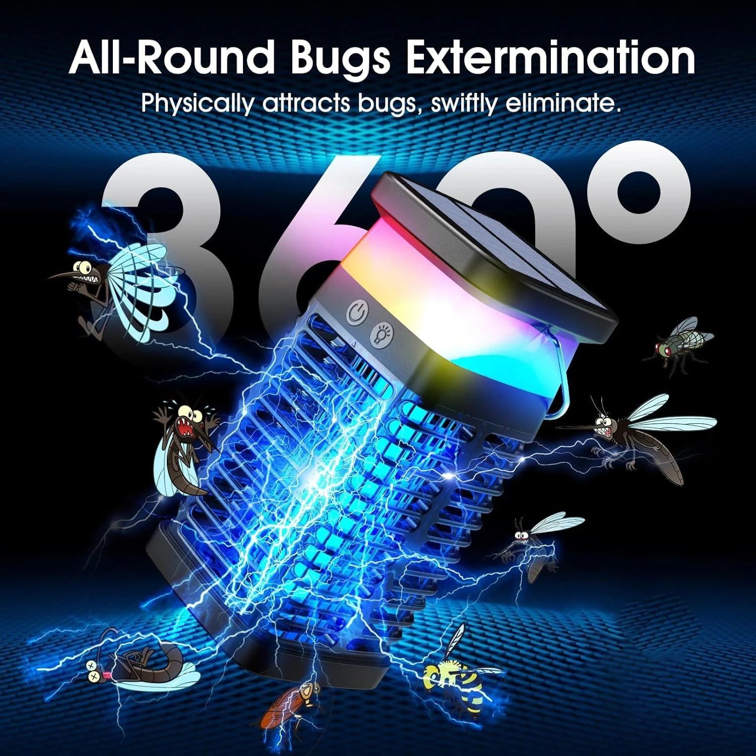 VelmoraMart solar bug zapper providing effective outdoor pest control in a garden setting