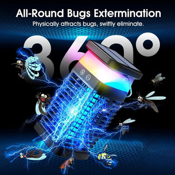 VelmoraMart solar bug zapper providing effective outdoor pest control in a garden setting