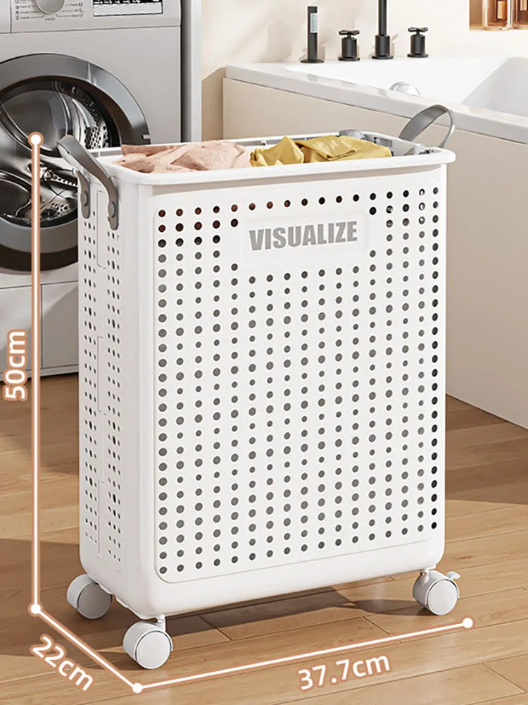Plastic laundry basket on wheels with large rolling design for clothes, towels, and household storage, durable laundry hamper by VelmoraMart