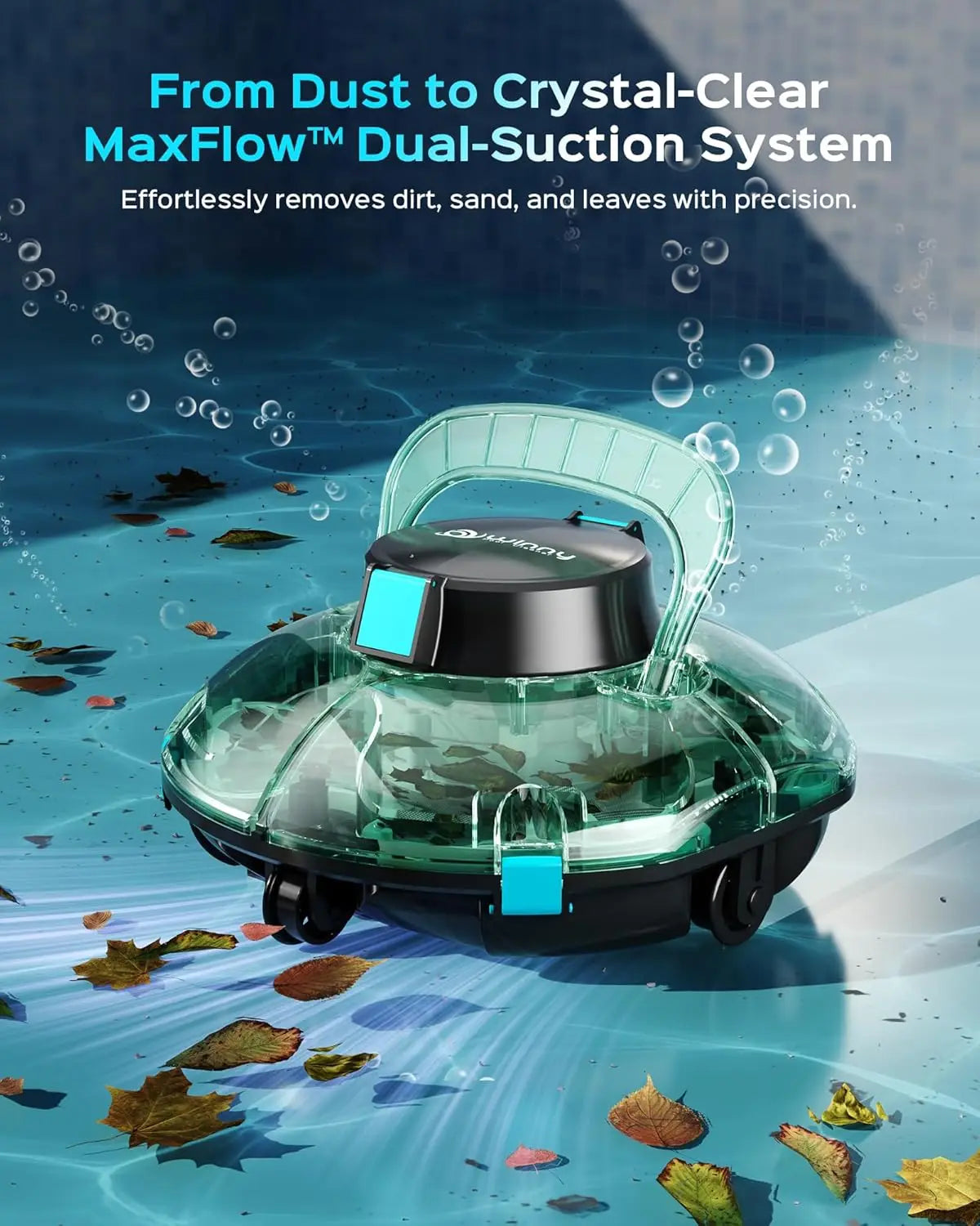 Robotic automatic pool cleaner cleaning the floor of a pool