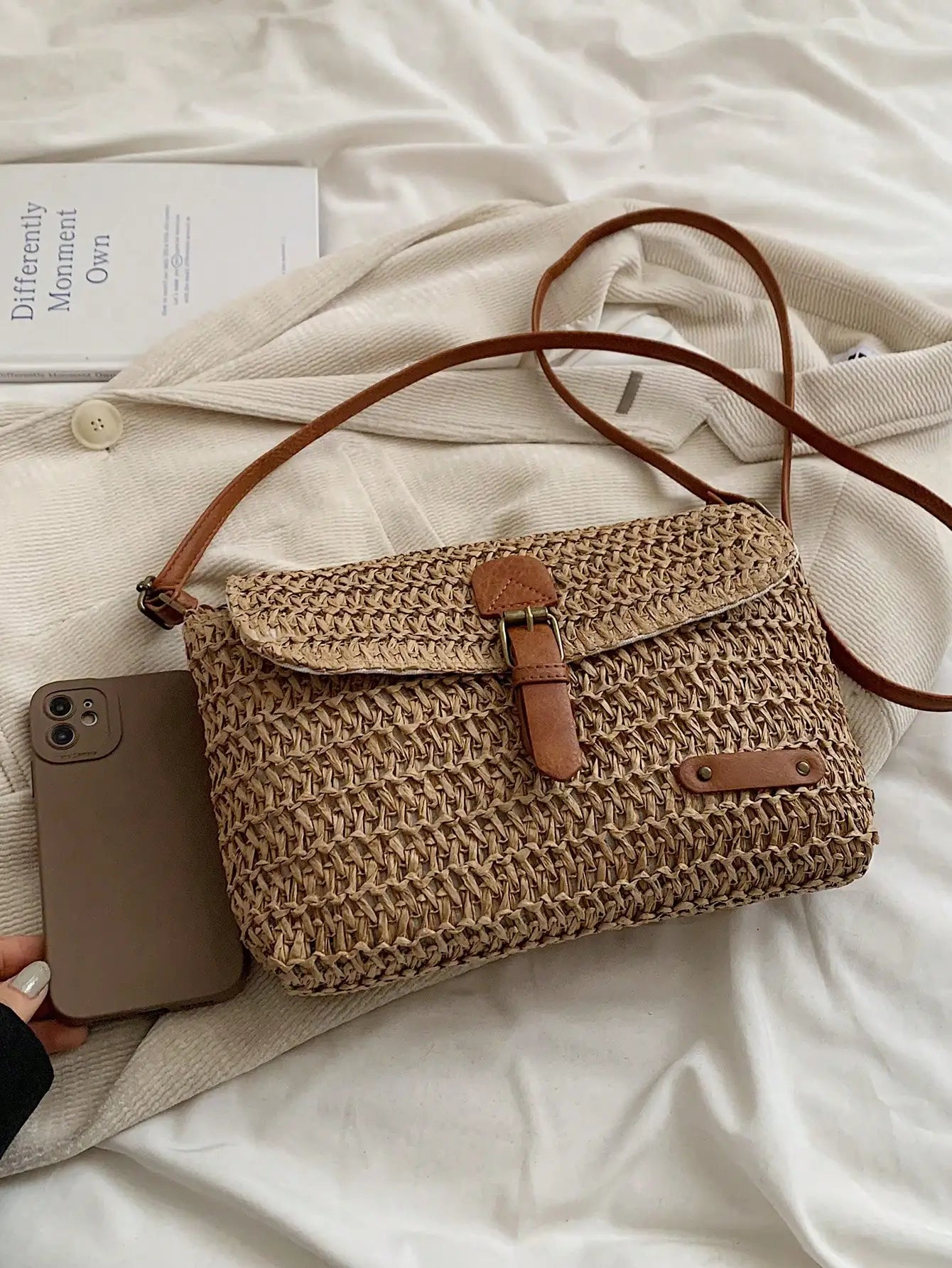 Stylish woven bag for women featuring an elegant woven shoulder bag design perfect for shopping, travel, and summer fashion from VelmoraMart.