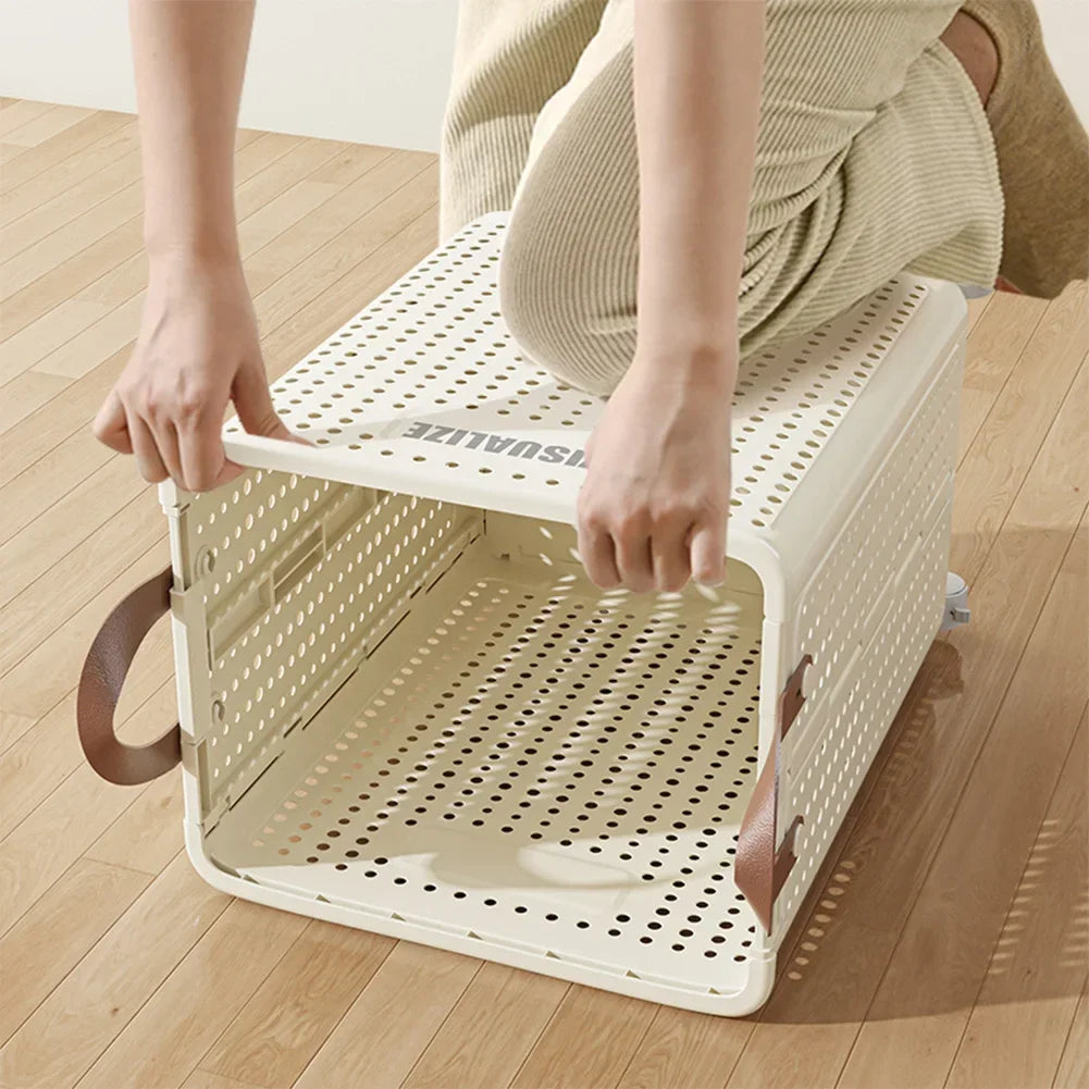 Plastic laundry basket on wheels with large rolling design for clothes, towels, and household storage, durable laundry hamper by VelmoraMart