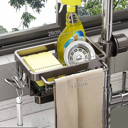Kitchen sink organizer faucet storage rack by VelmoraMart for keeping soap, sponges, brushes and kitchen sink essentials neatly organized