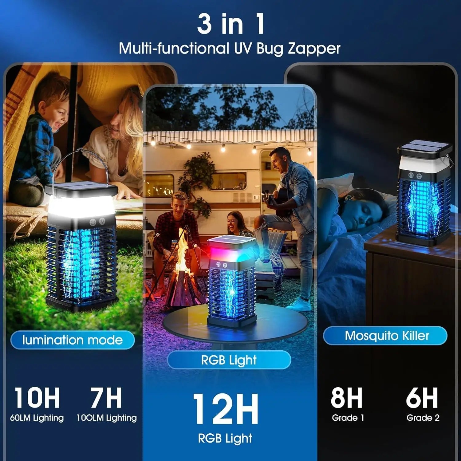 VelmoraMart solar bug zapper providing effective outdoor pest control in a garden setting