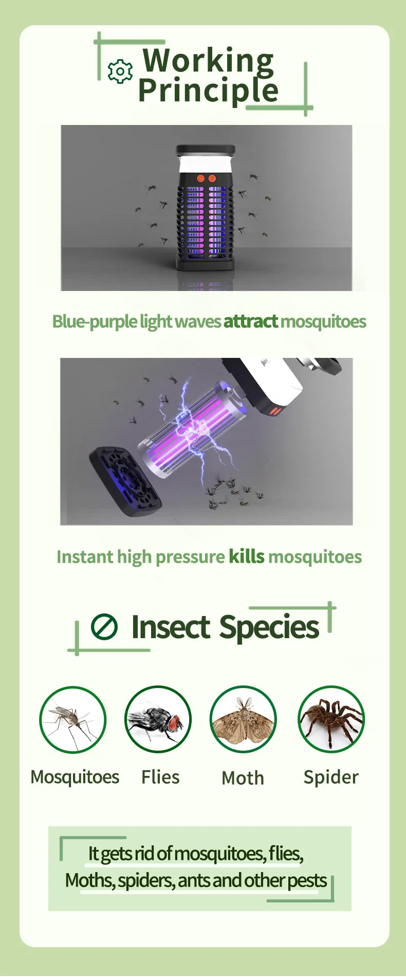 VelmoraMart solar bug zapper providing effective outdoor pest control in a garden setting