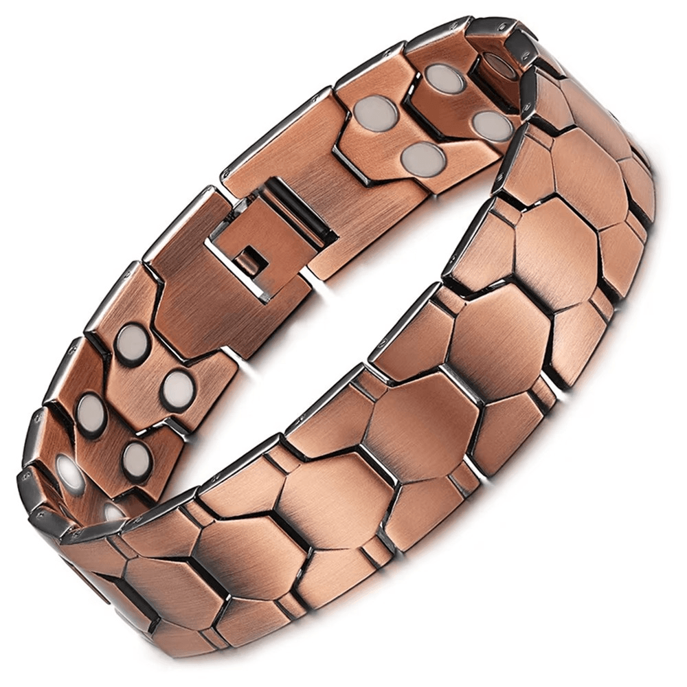 Copper magnetic bracelet on a white background