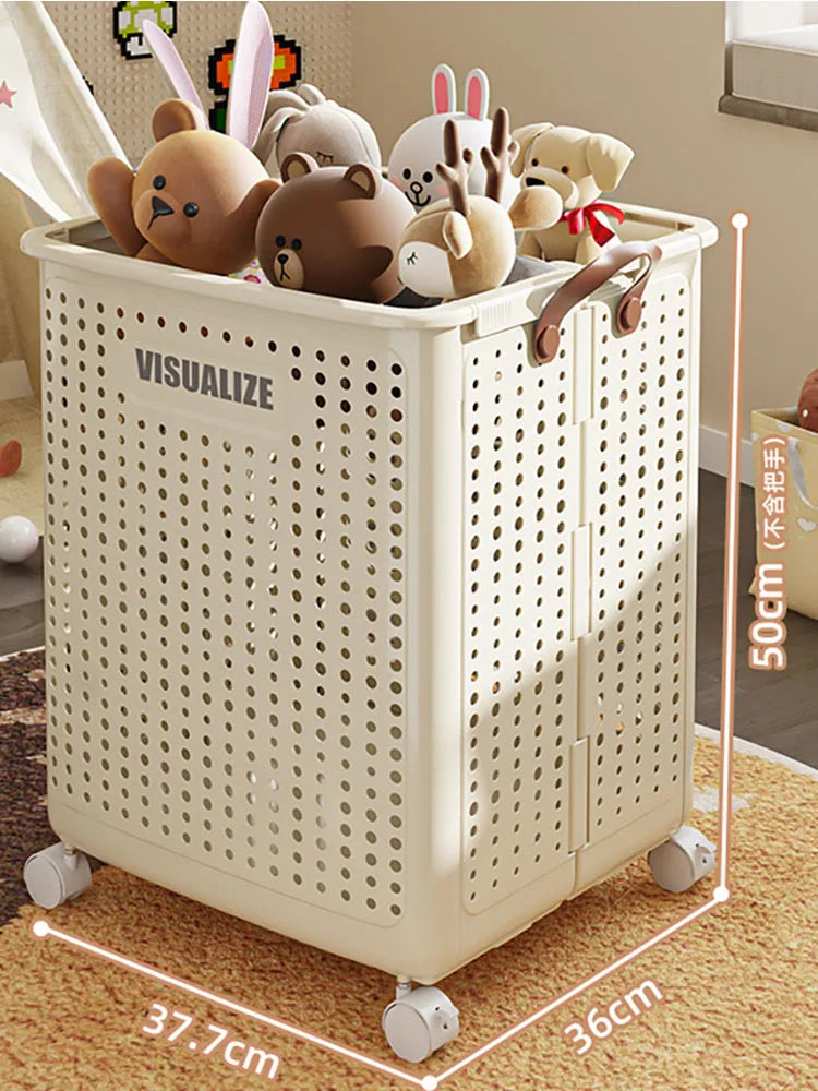 Plastic laundry basket on wheels with large rolling design for clothes, towels, and household storage, durable laundry hamper by VelmoraMart
