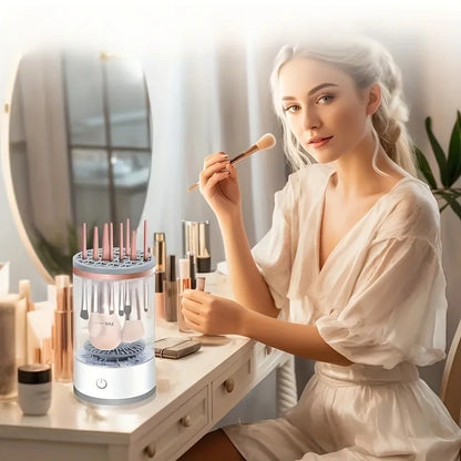 Makeup Brush Cleaner Machine with electric brush cleaning and quick drying technology for professional makeup brush care by VelmoraMart.